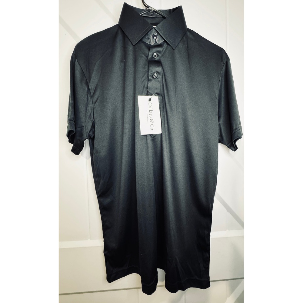 Collars & Co. Men's Dress Collar Polo Black Small Performance Short Sleeve NWT